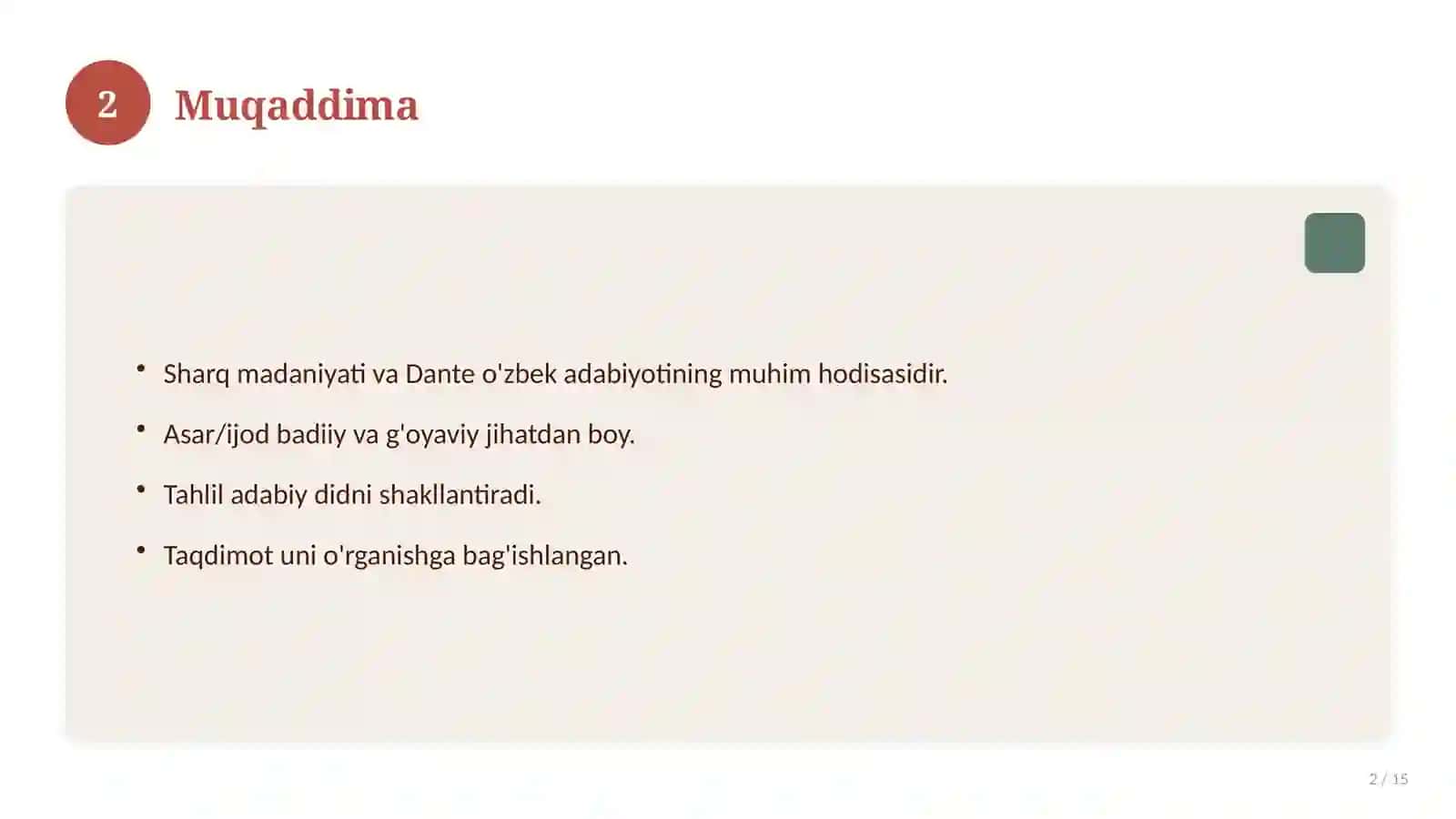 Sharq madaniyati va Dante 2