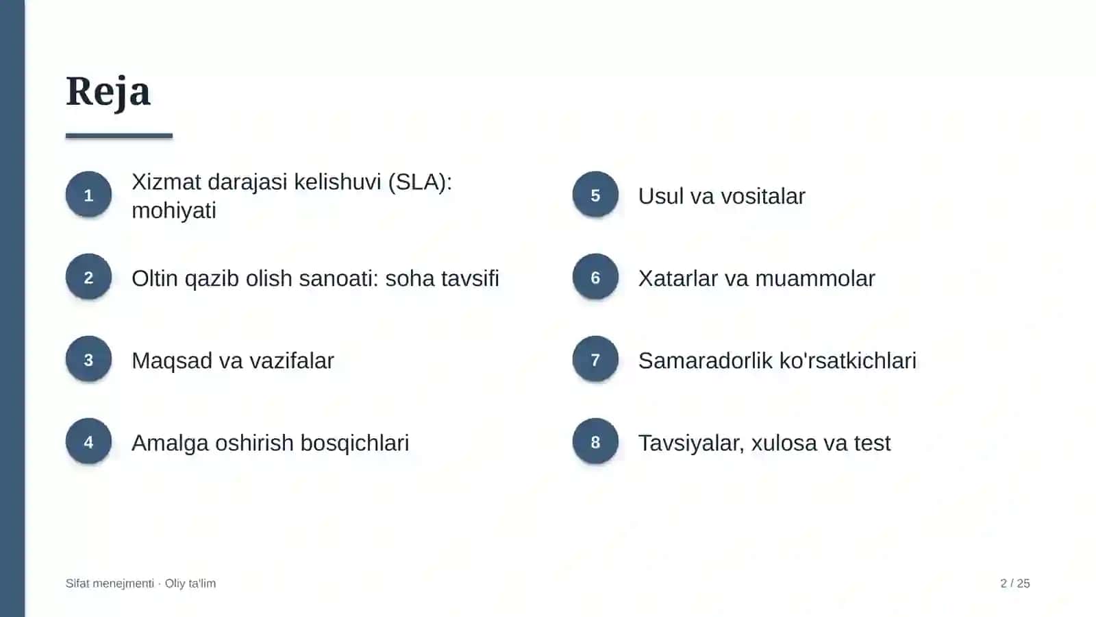oltin qazib olish sanoatida xizmat ko'rsatish darajasi kelishuvlarini joriy etish 5658 2