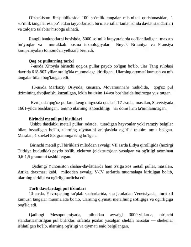 Qog‘oz pul va tangalar bilan tanishtirish 2