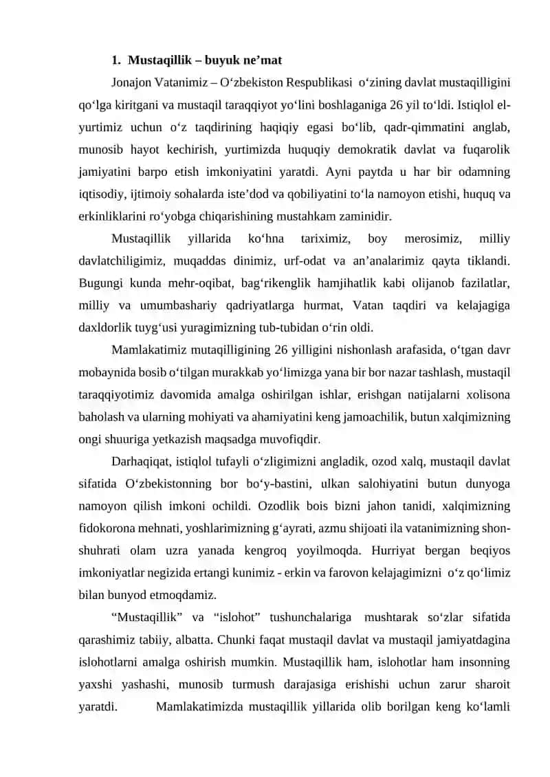 Mustaqillik yoshlarga nima berdi 2
