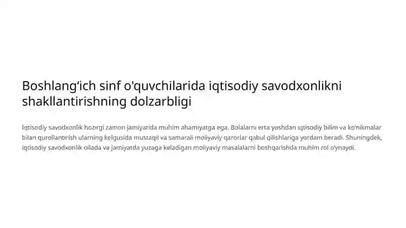 Boshlangʻich sinf o'quvchilarida iqtisodiy savodxonlikni shakllantirish 2