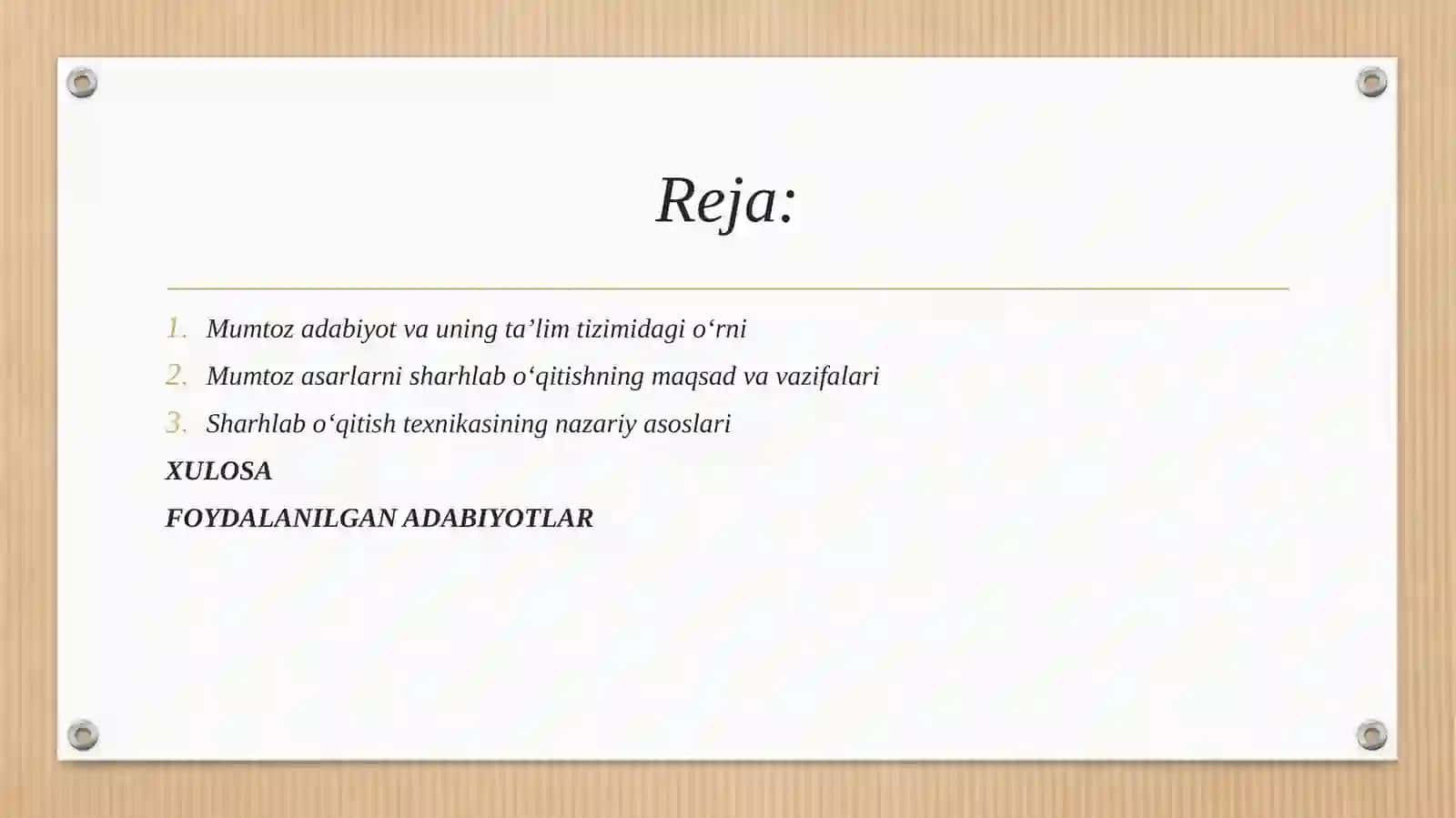 MUMTOZ ASARLARNI SHARHLAB O‘QITISH TEXNIKASI 2