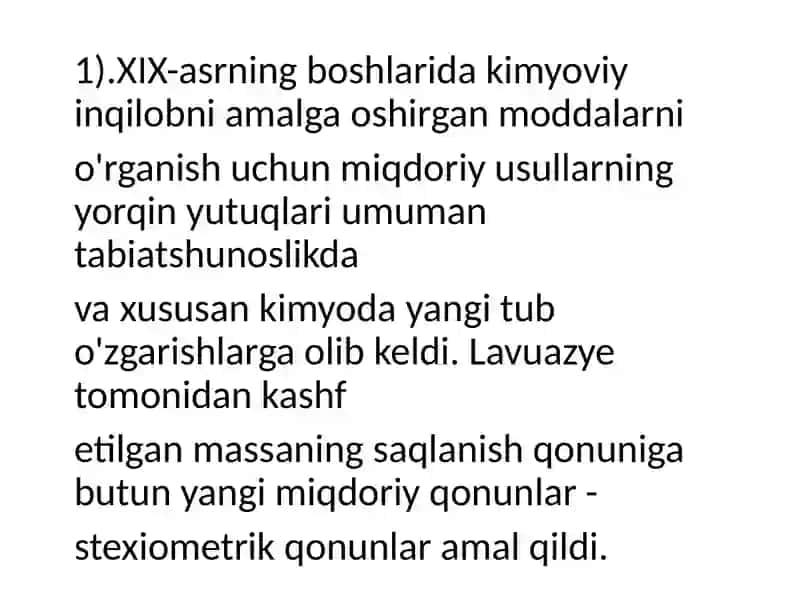 Miqdoriy qonunlar davri. Atom-molekulyar talimotning shakllanishi 2