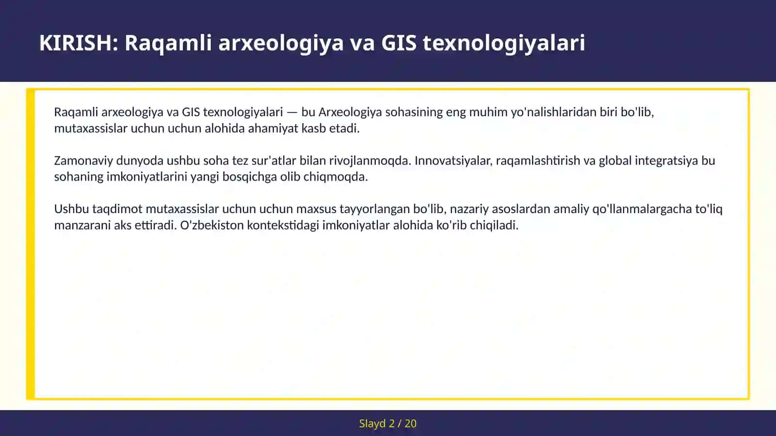 RAQAMLI ARXEOLOGIYA VA GIS TEXNOLOGIYALARI 2