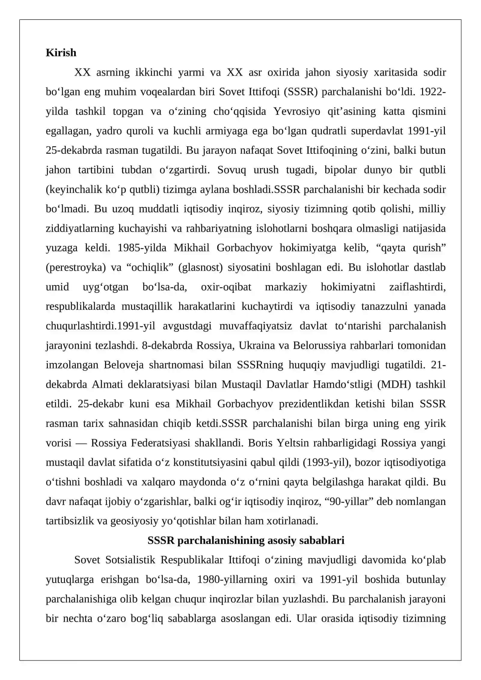 SSSR parchalanishi va Rossiya Federatsiyasining shakllanishi 2