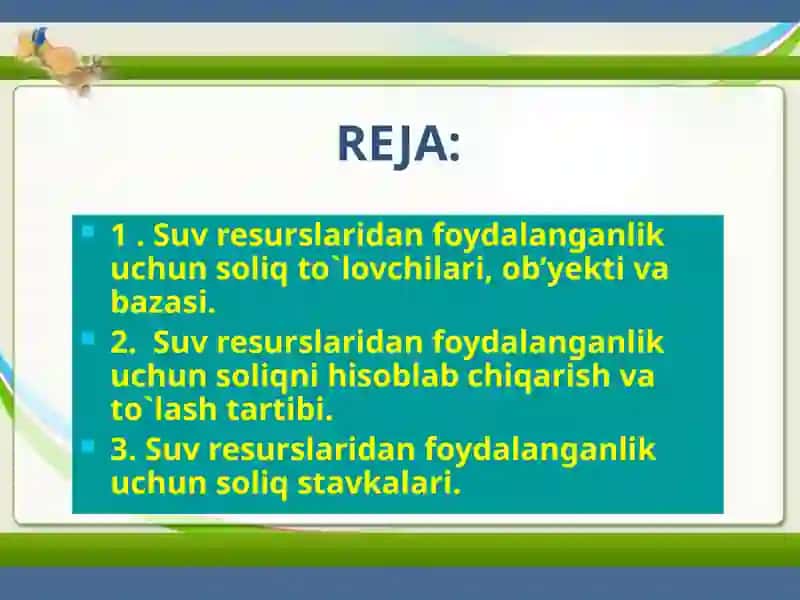 SUV RESURSLARIDAN FOYDALANGANLIK UCHUN SOLIQ ELEMENTLARI . 2