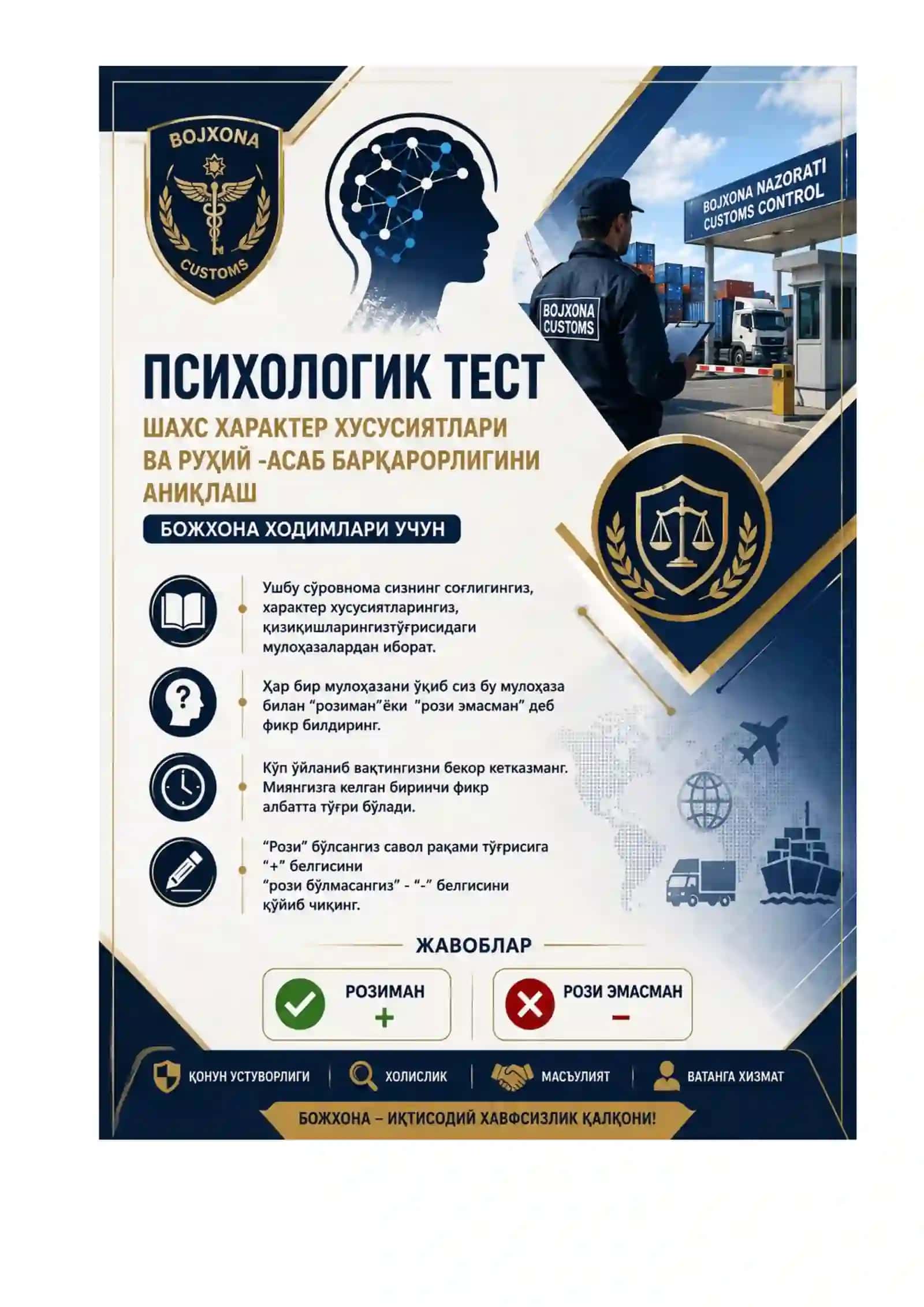 Bojxona psixologiya test savollari 2
