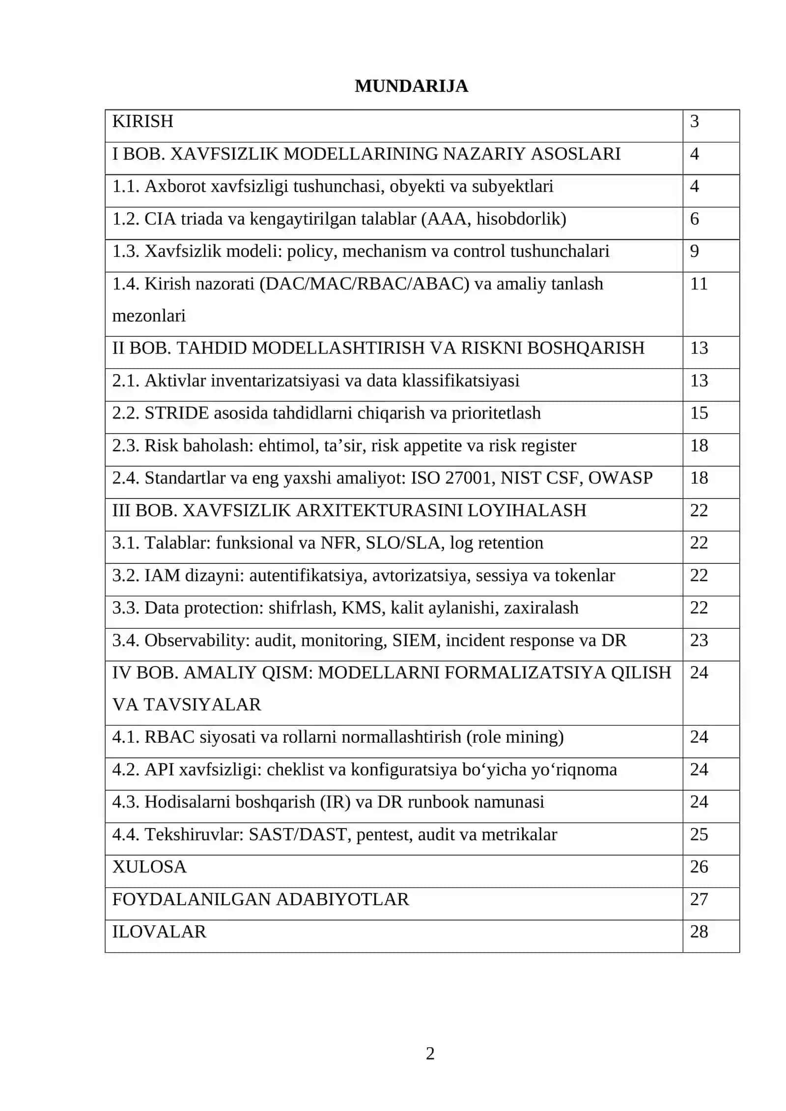 BOB. XAVFSIZLIK MODELLARINING NAZARIY ASOSLARI 2