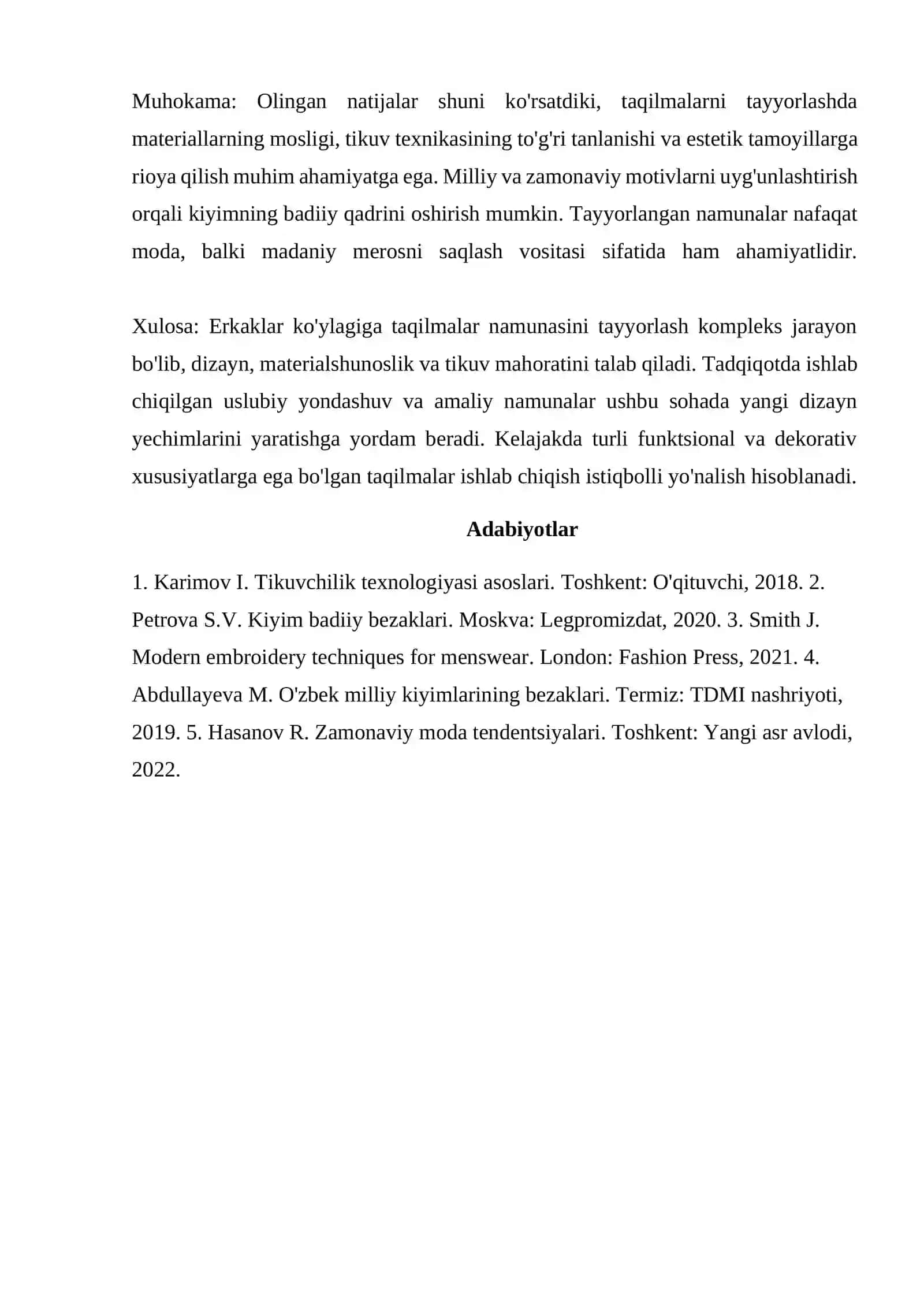 KO'YLAGIGA TAQILMALAR NAMUNASINI TAYYORLASH 2