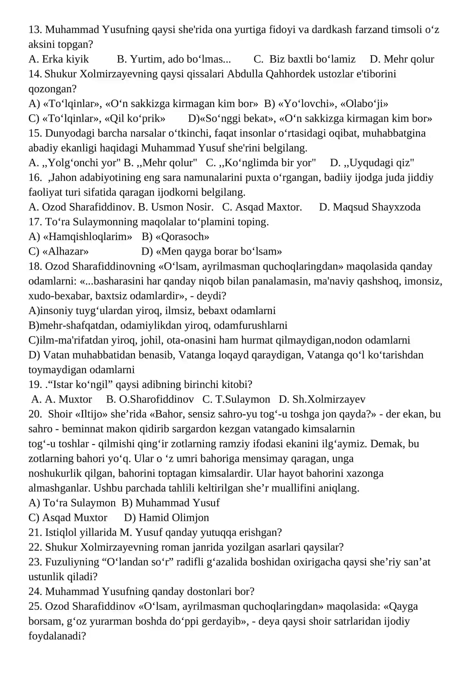 4 chorak 8 sinf adabiyot fani bo'yicha 2