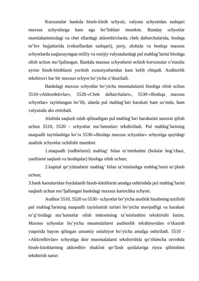 Bankdagi maxsus schyotlar 2