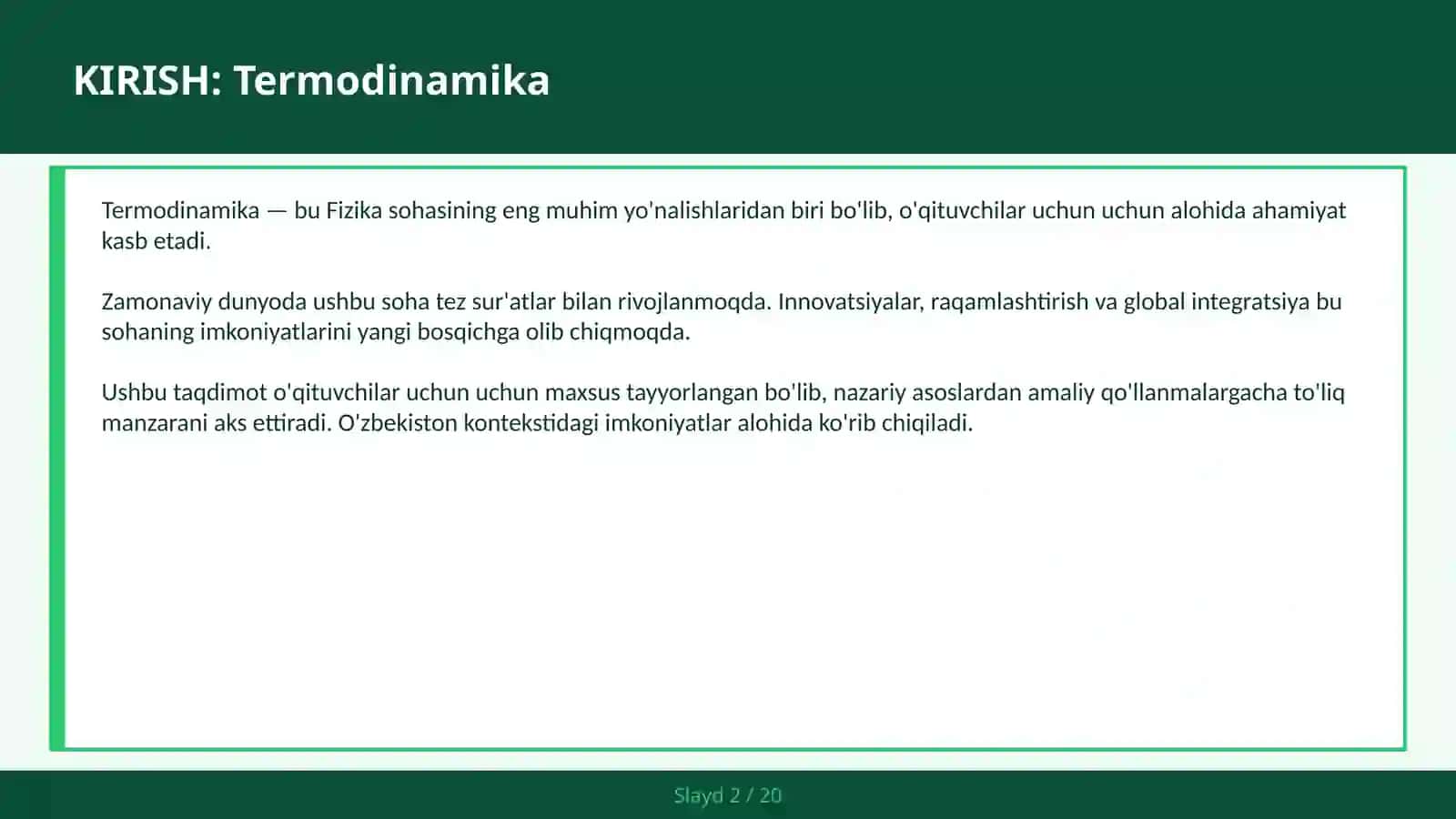 TERMODINAMIKA Entropiya — o'qituvchilar uchun 2
