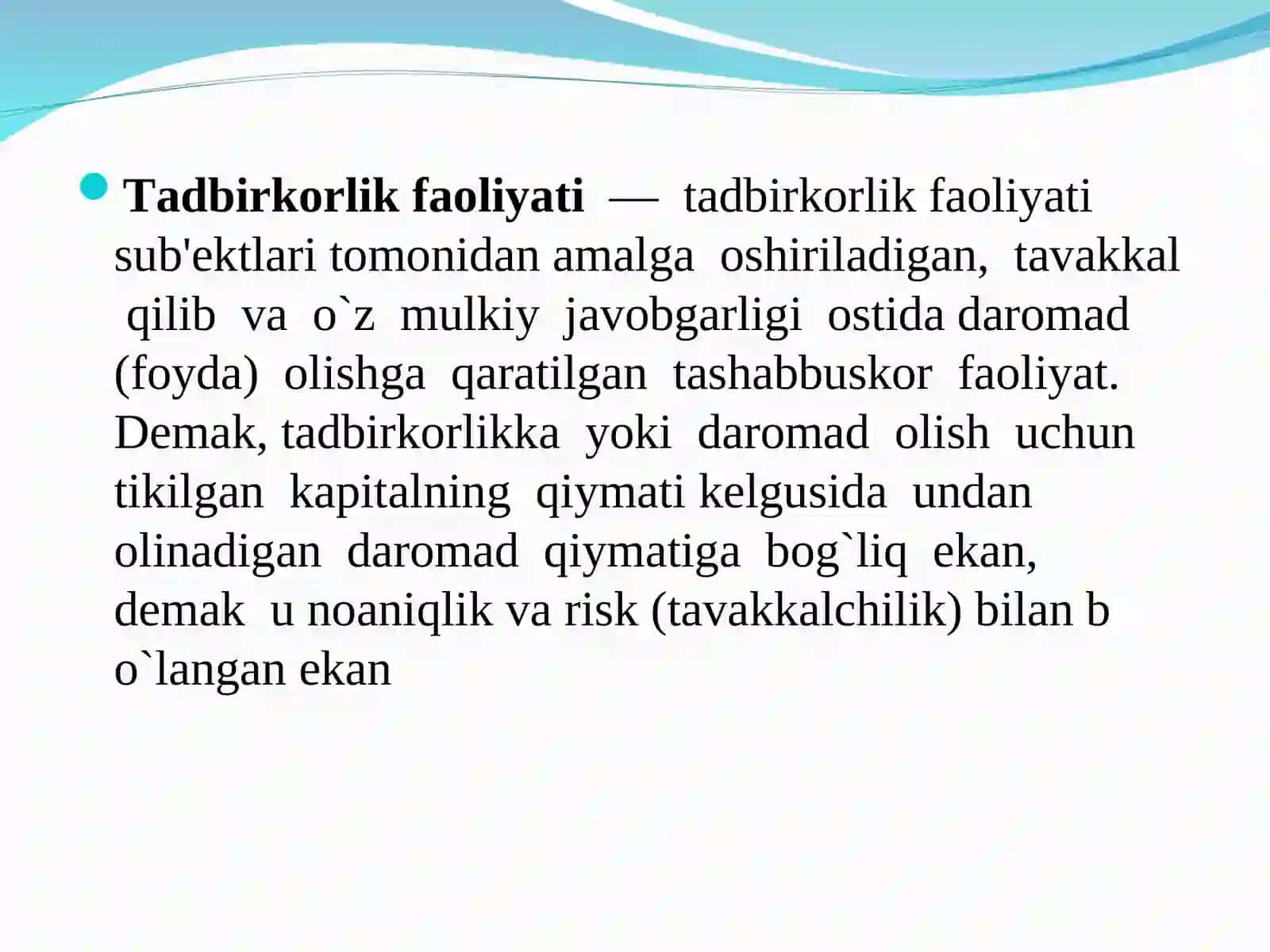 Bozor va tavakkalchilik 2