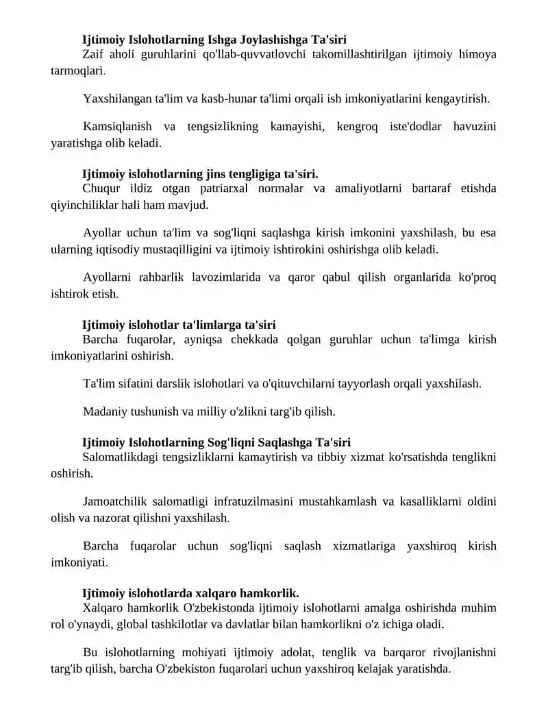 Ijtimoiy islohotlar Oʻzbekistonda 2