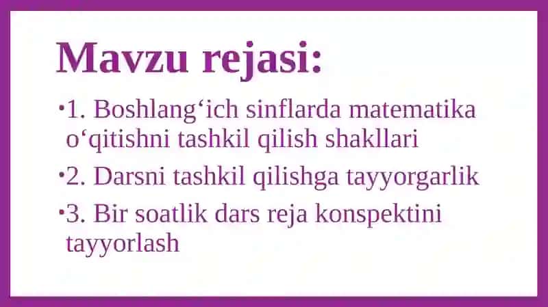 Matematika o‘qitishni tashkil qilish 2