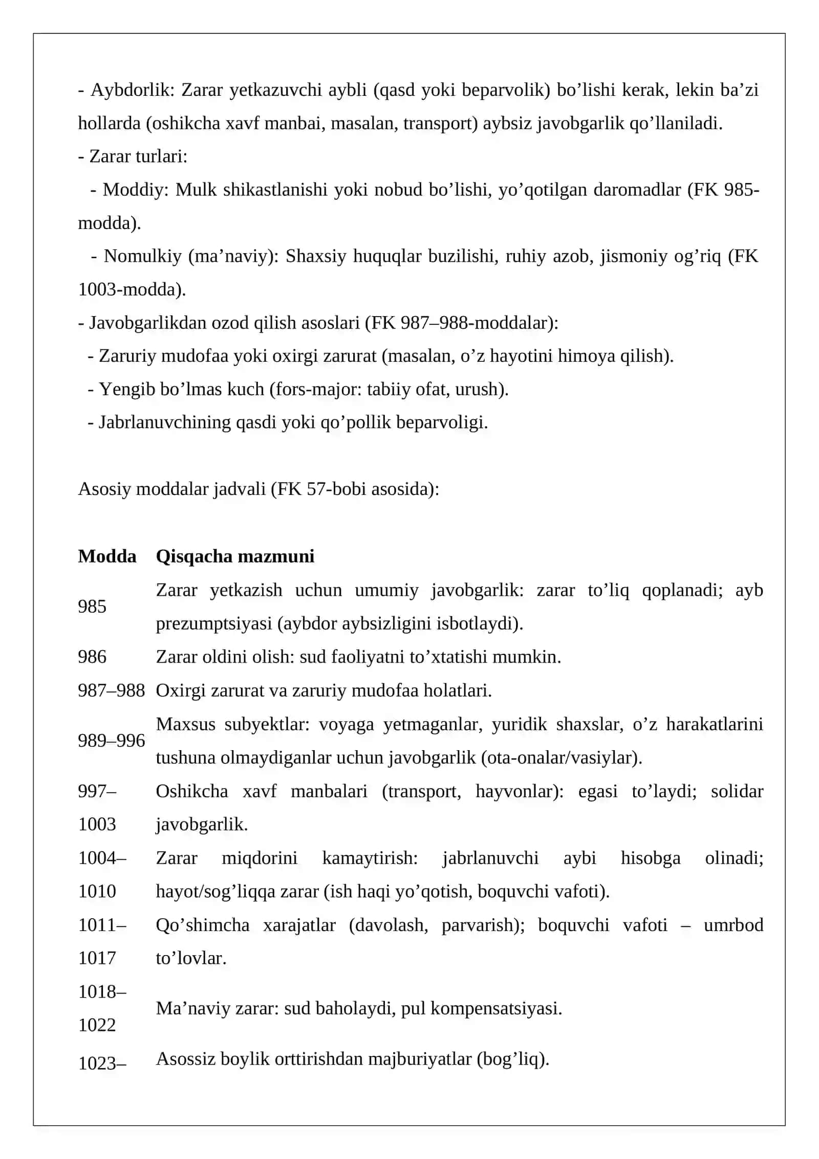 Zarar yetkazishdan kelib chiqadigan majburiyatlar 2