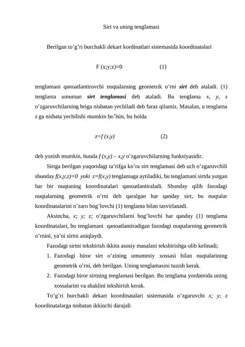 Ikkinchi tartibli sirtlar 2