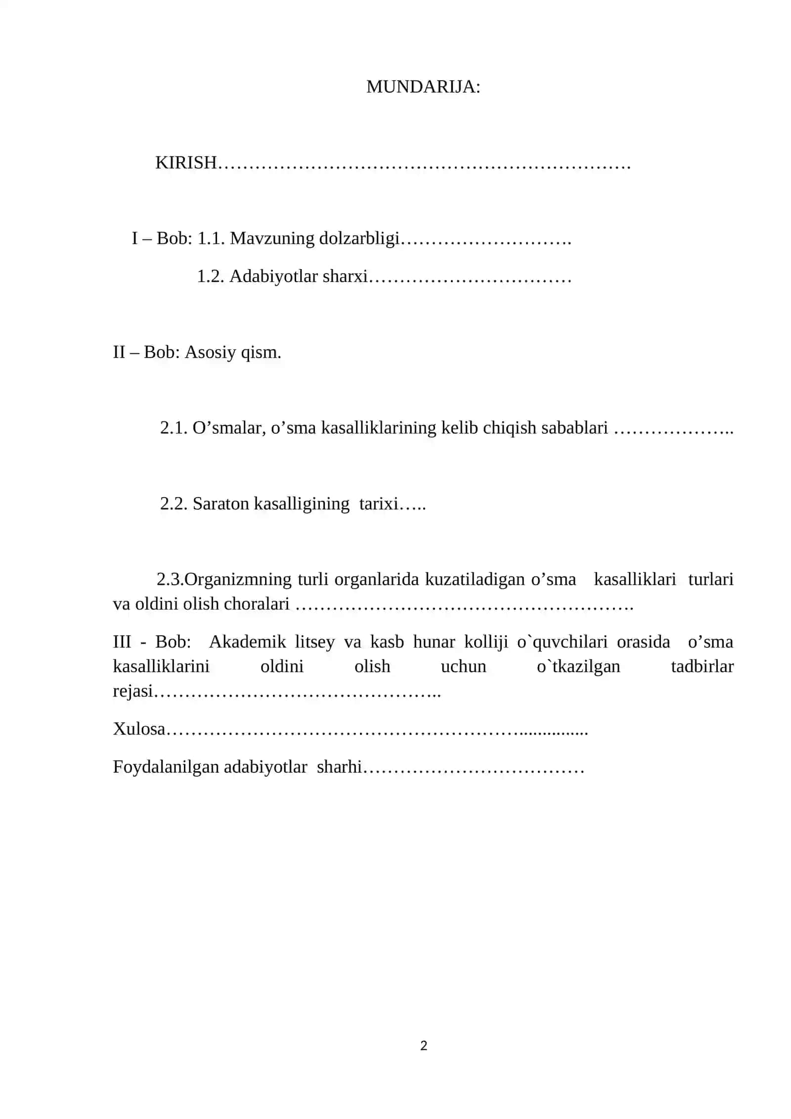 O’sma kasalliklari va ularning profilaktikasi 2