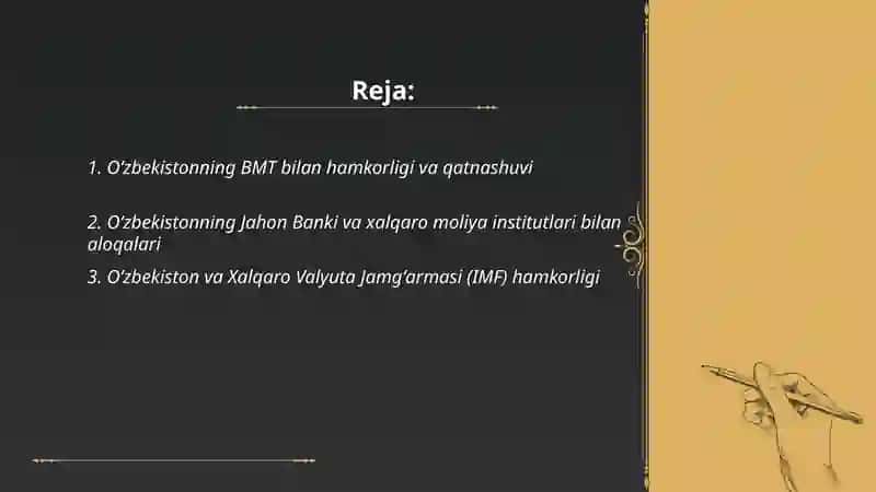 Oʻzbekistonning xalqaro tashkilotlar bilan hamkorlik aloqalari 2