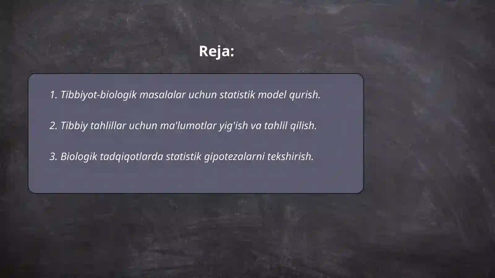 Tibbiyot-biologik masala misolida matematik statistika elementlari 2