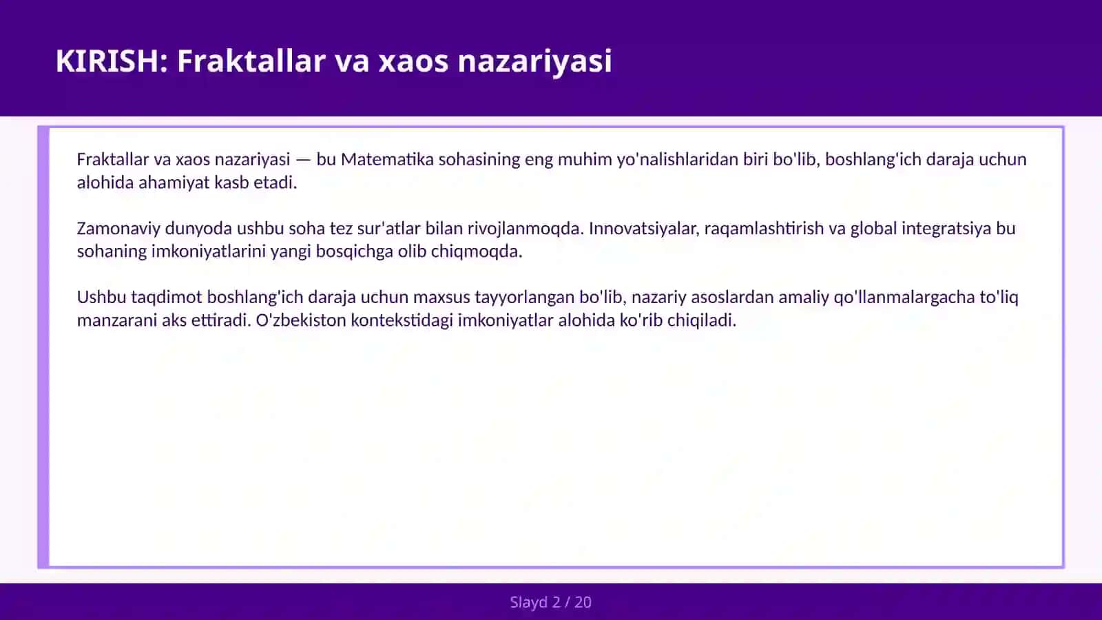 FRAKTALLAR VA XAOS NAZARIYASI 2