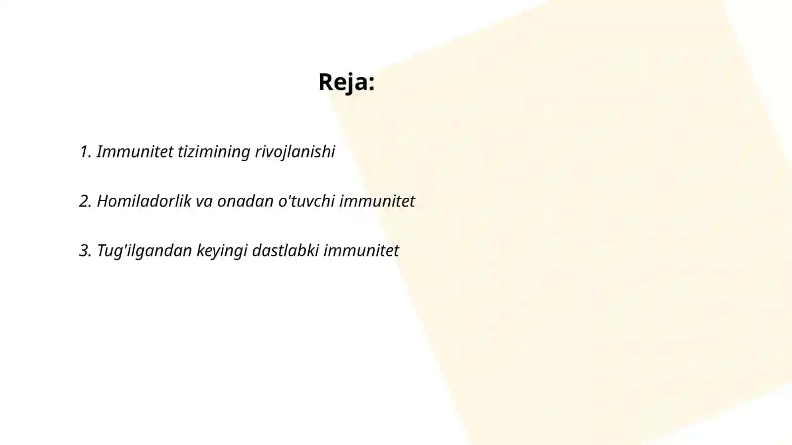 Immunitet tizimining rivojlanishi 2