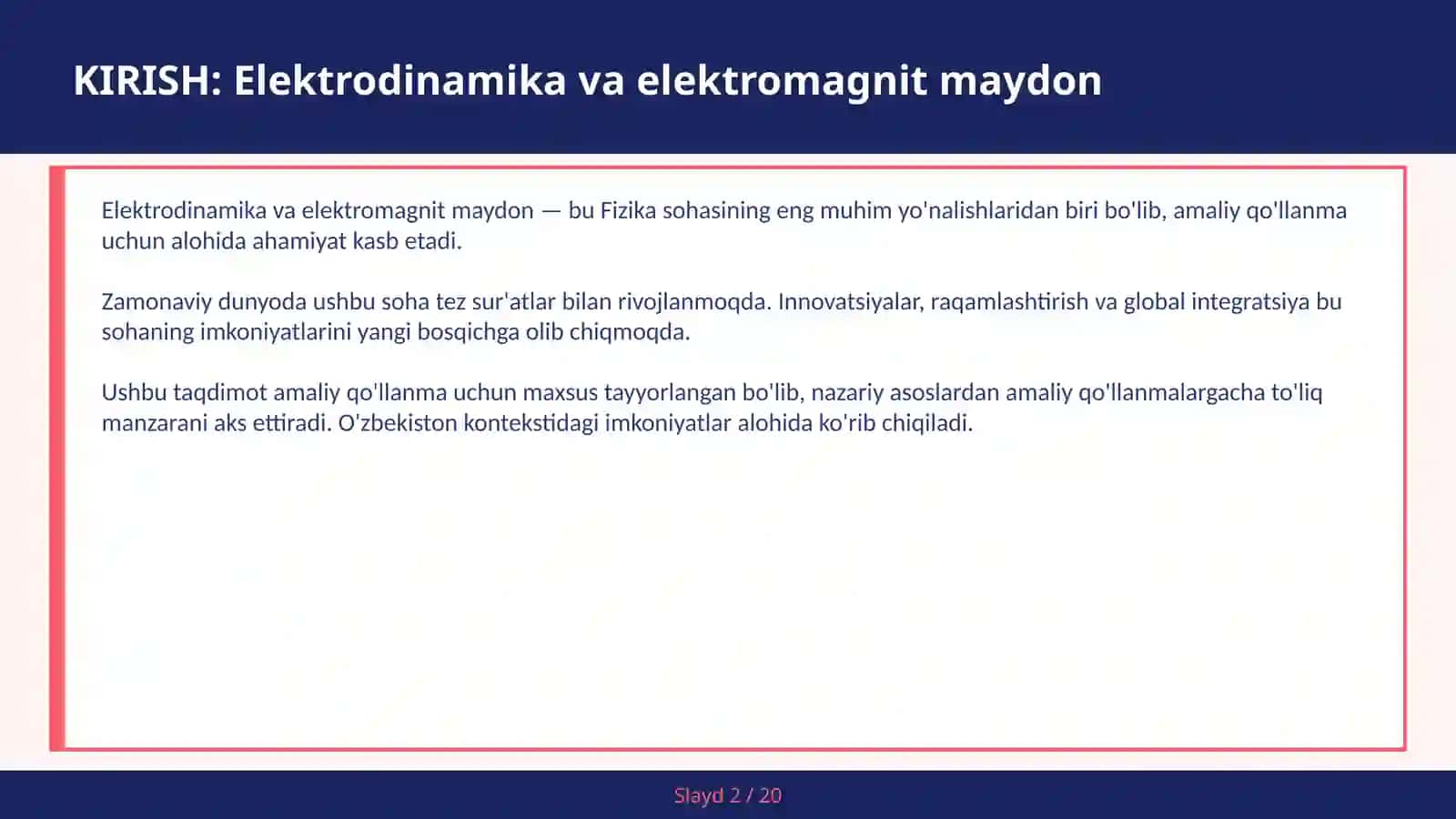 Elektrodinamika va elektromagnit maydon 2