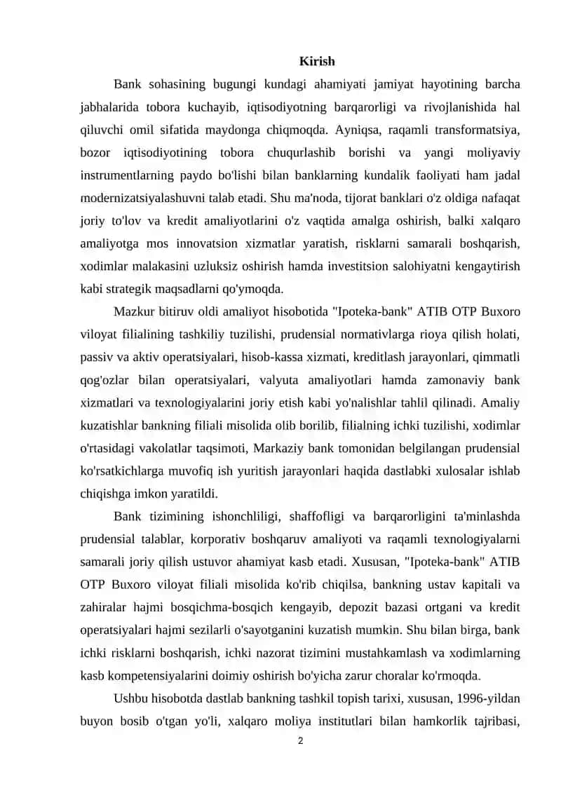 Ipoteka banki amaliyot hisoboti. 2