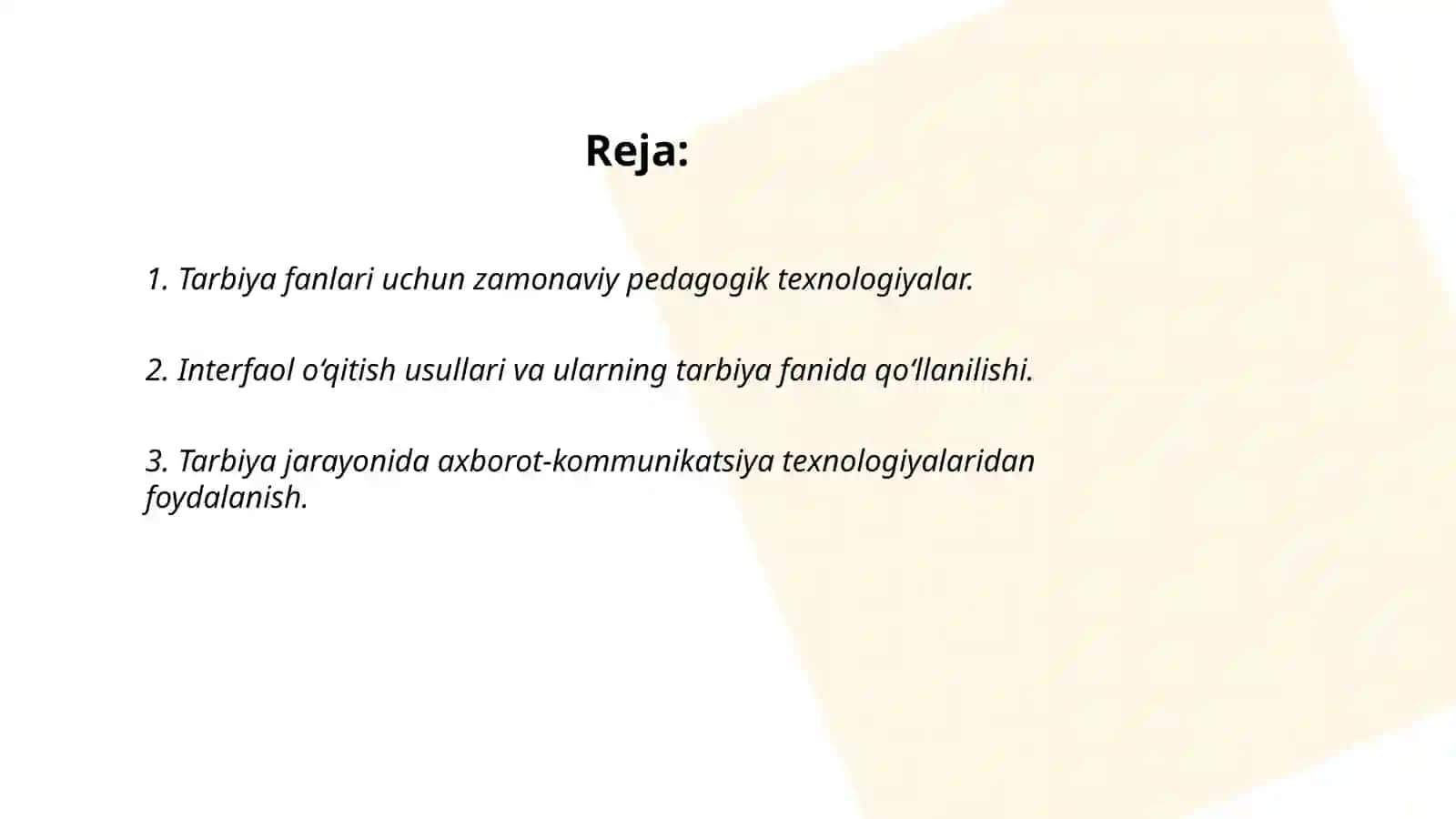 TARBIYA FANINI O'QITISHDA PEDAGOGIK TEXNOLOGIYALARDAN FOYDALANISH 2