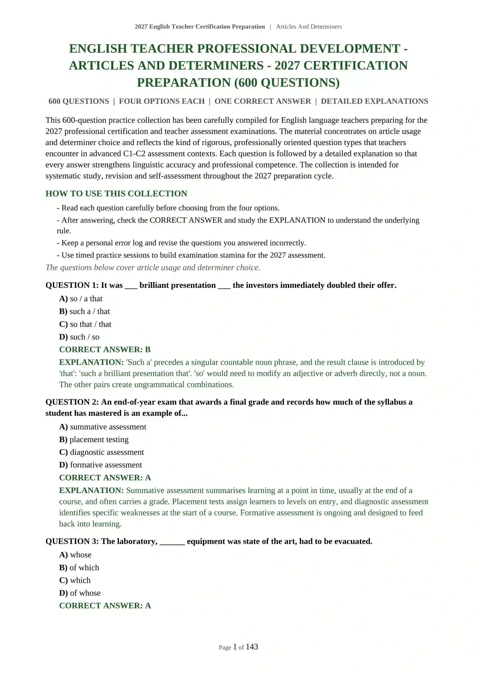 ARTICLES AND DETERMINERS - 2027 CERTIFICATION PREPARATION 2