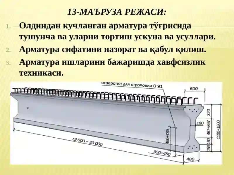 Олдиндан кучланган арматуралар 2