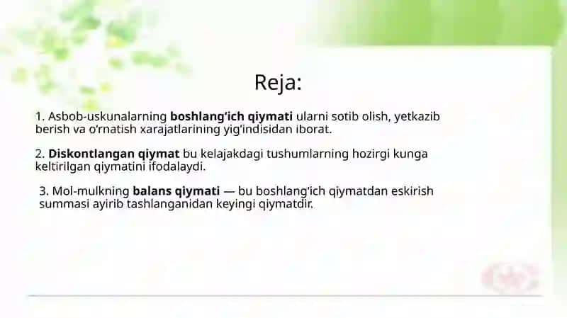 Asbob-uskunalarning boshlang‘ich qiymati 2