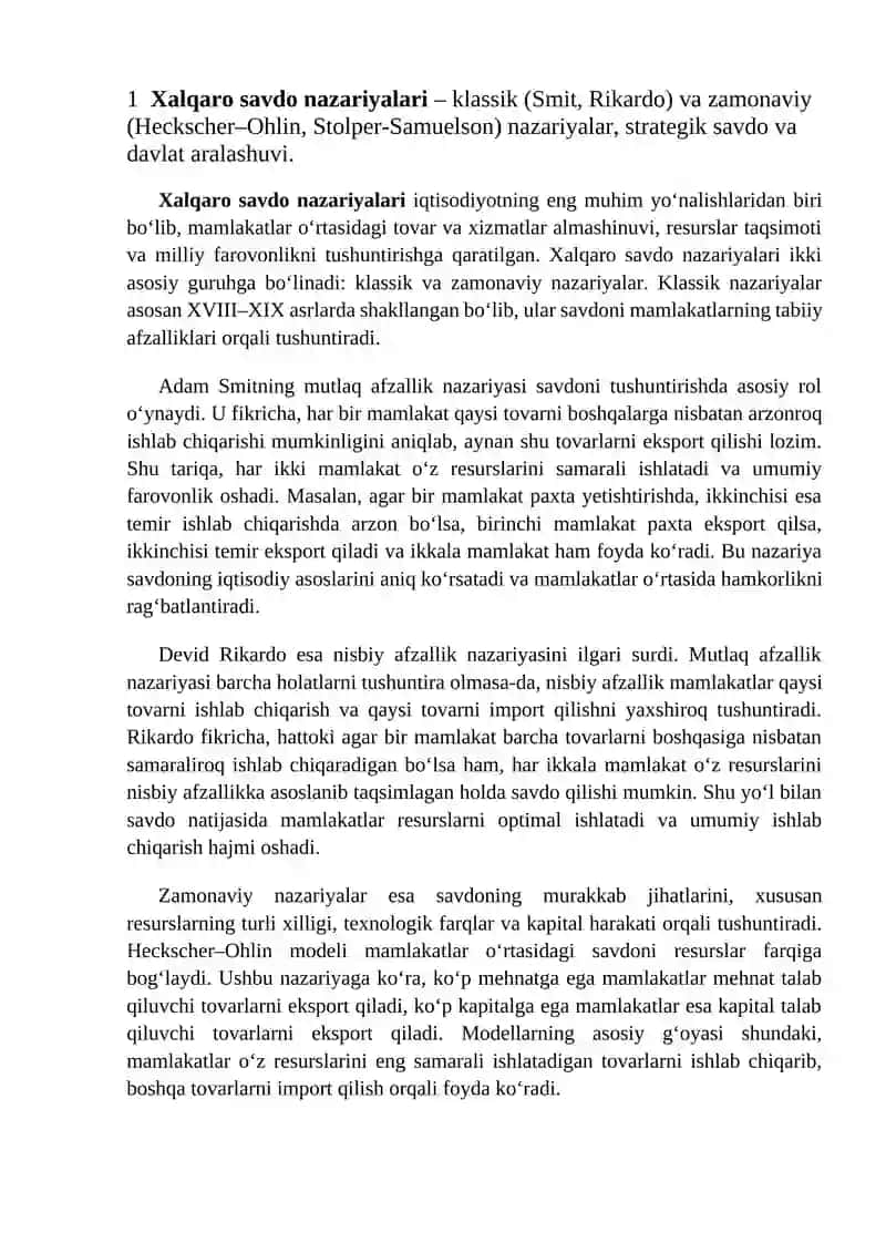 Xalqaro savdo nazariyalari 2