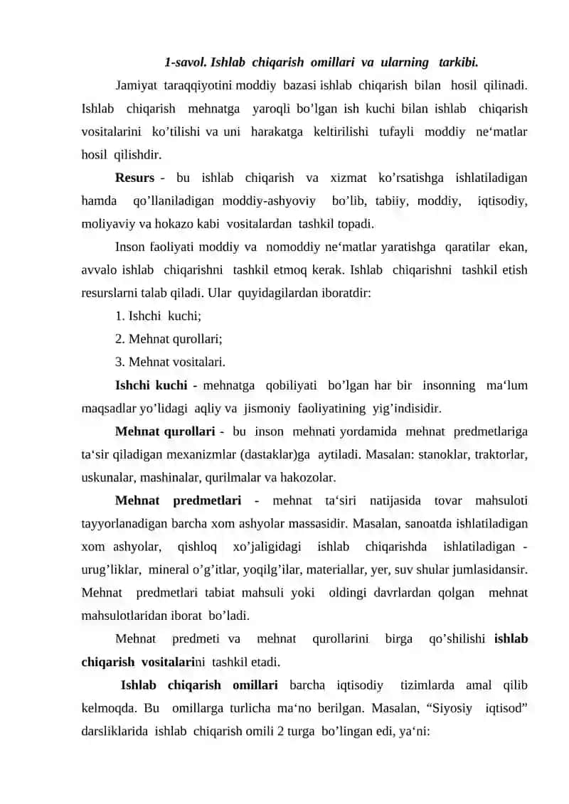 Ishlab chiqarish jarayoni va uning natijalari 2