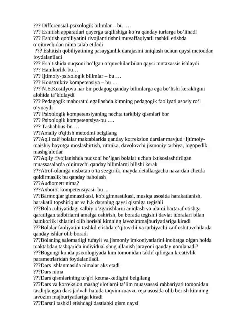 PROFESSIONAL ACTIVITY OF TEACHERS OF SPECIAL SCHOOLS" TESTLAR? 2