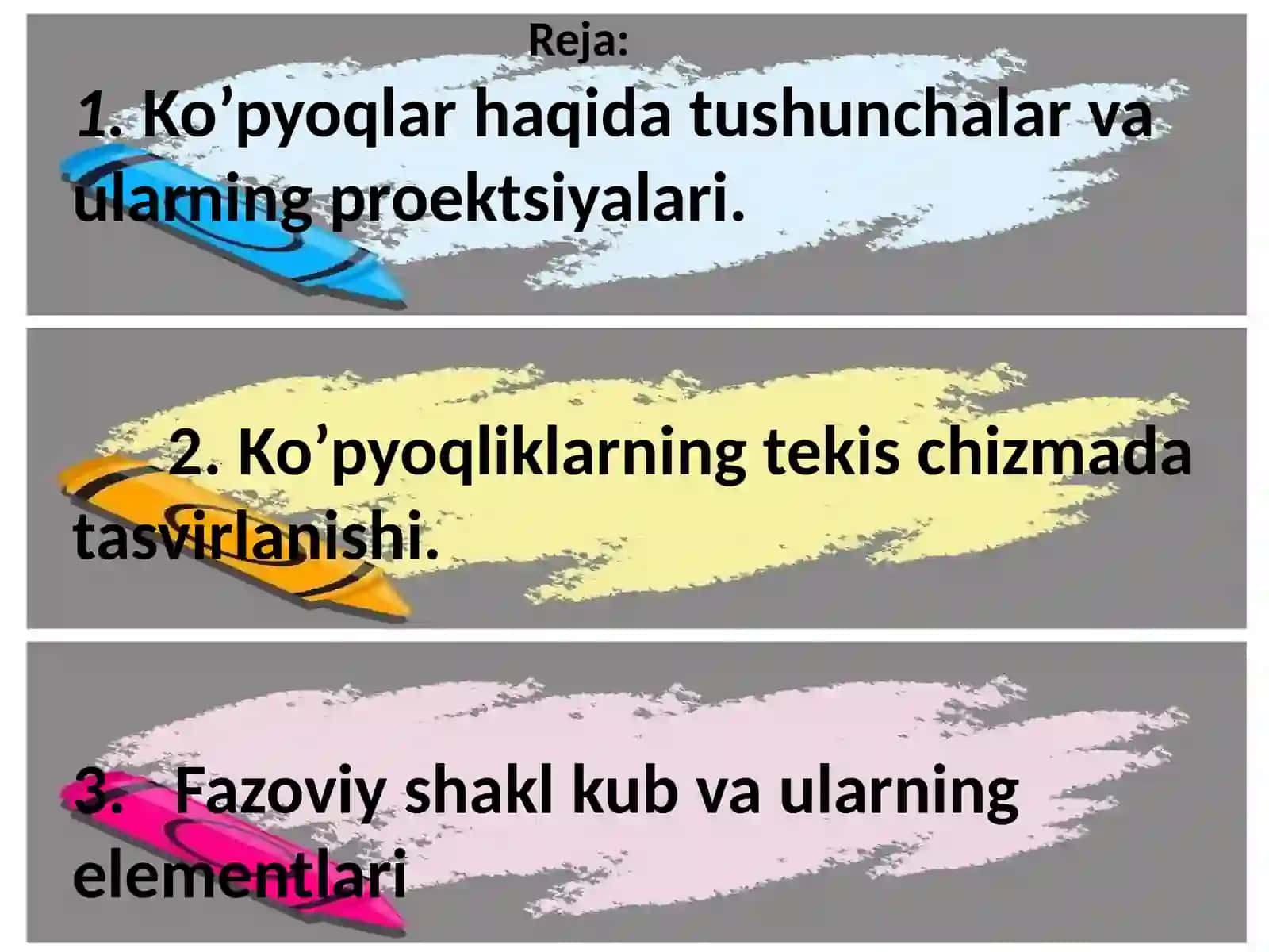 Ko’pyoqlilar, paralleliped, fazoviy shakl, kub va ularning elementlari 2