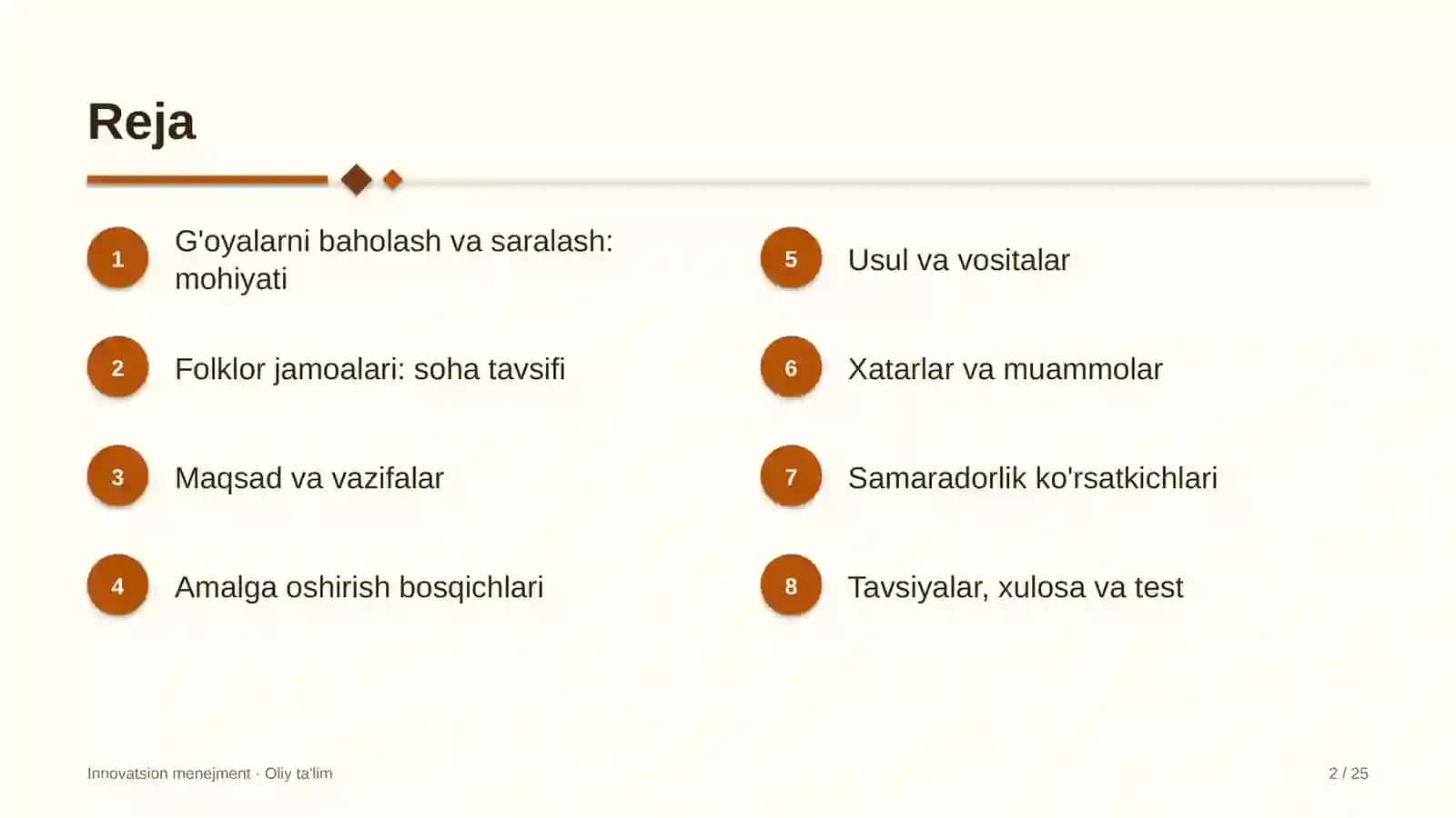 Folklor jamoalarida g'oyalarni baholash va saralash 2