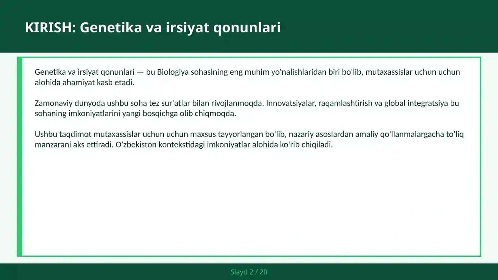 GENETIKA VA IRSIYAT QONUNLARI 2