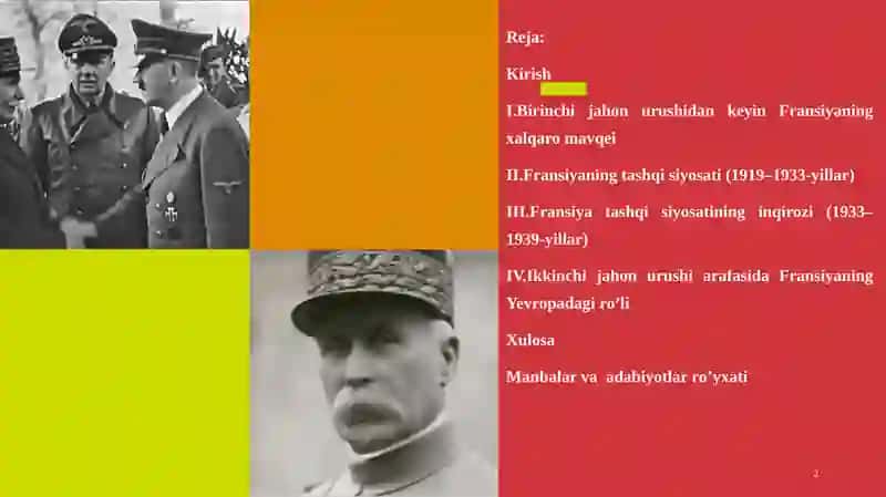 IKKINCHI JAHON URUSHI ORASIDA FRANSIYANING TASHQI SIYOSATI VA YEVROPADAGI RO’LI 2