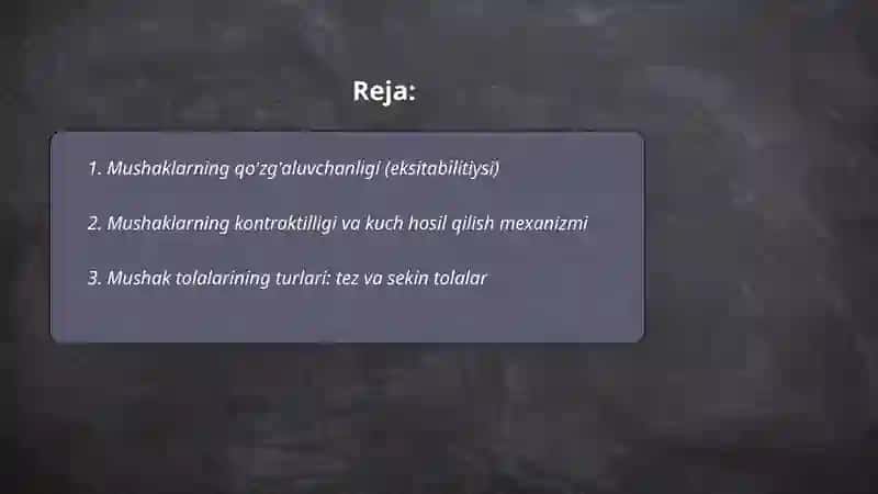 Muskul xossalarini fiziologiyasi 2