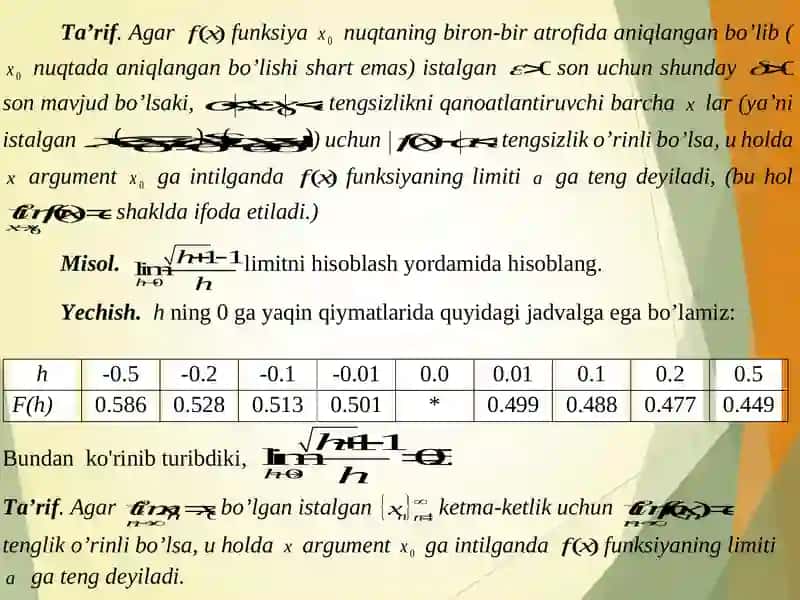 FUNKSIYA LIMITI VA UZLUKSIZLIGI 2