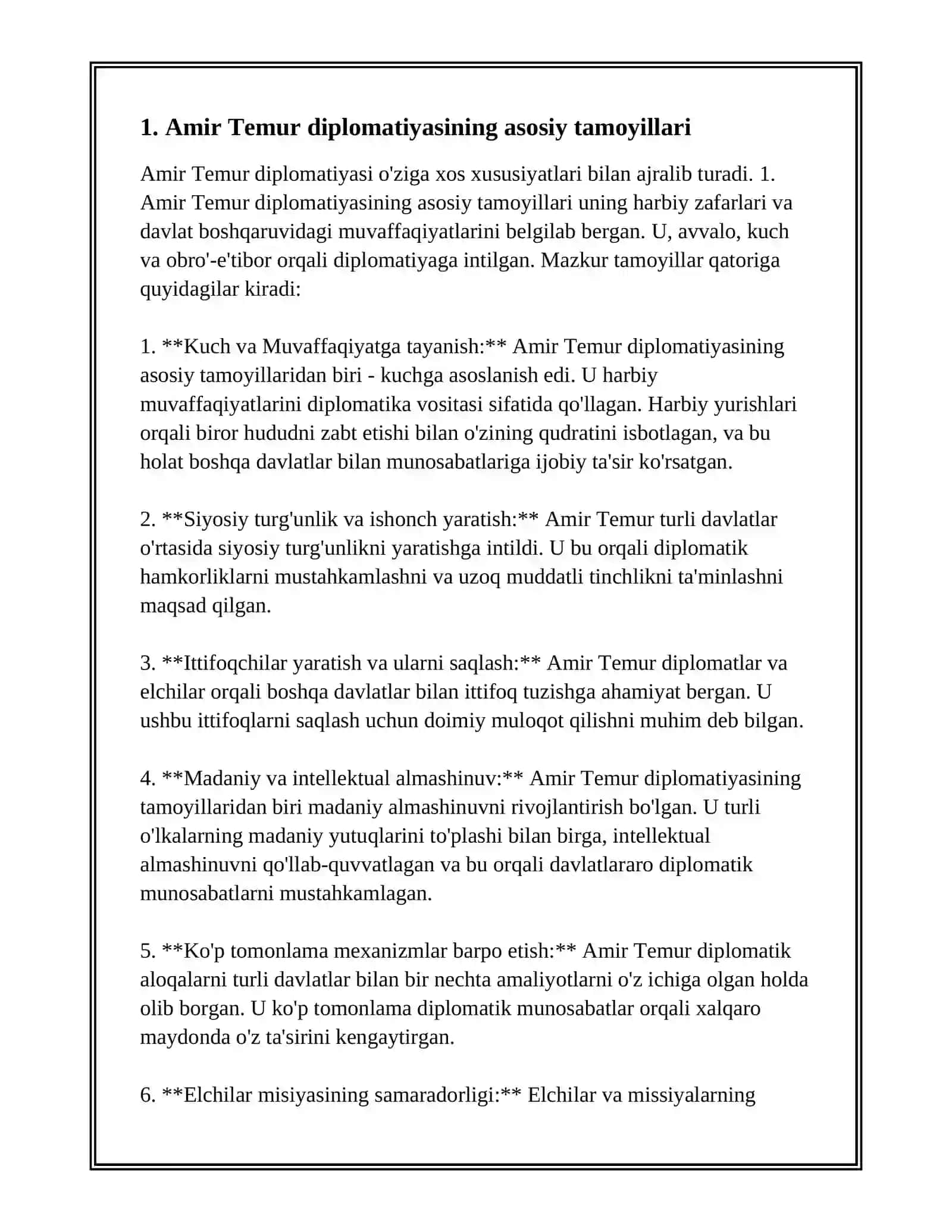 AMIR TEMUR DIPLOMATIYASINING O'ZIGA XOS XUSUSIYATLARI 2