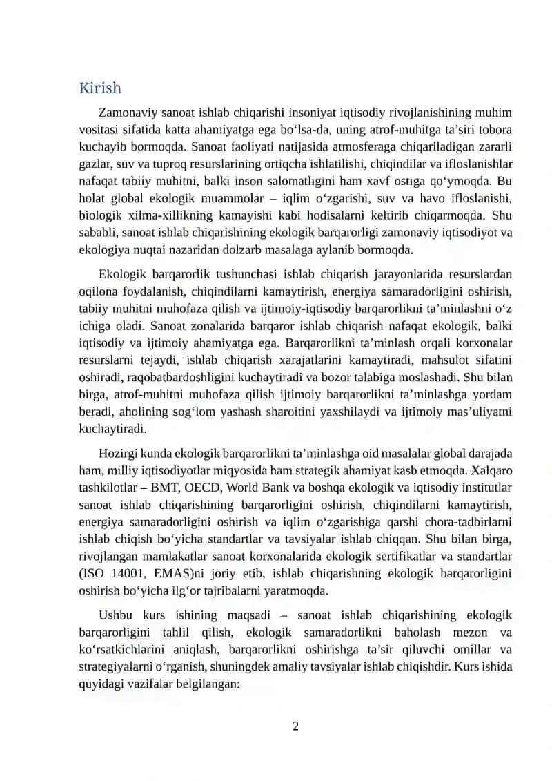 Sanoat ishlab chiqarishining ekologik barqarorligi 2