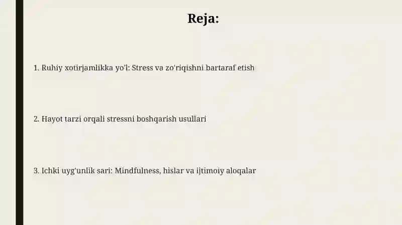 Xarxilzoʻriqish va Stressni Bartaraf Etish 2