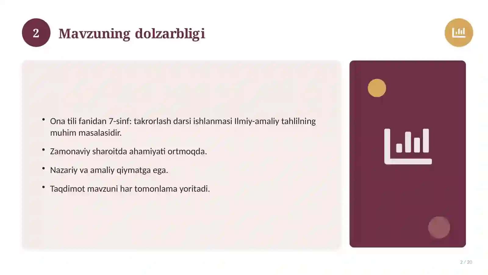 Ona tili fanidan 7-sinf: takrorlash darsi ishlanmasi 2