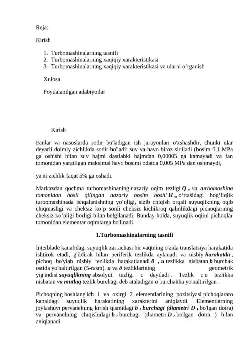 Turbomashinalarning xaqiqiy xarakteristikasi 2