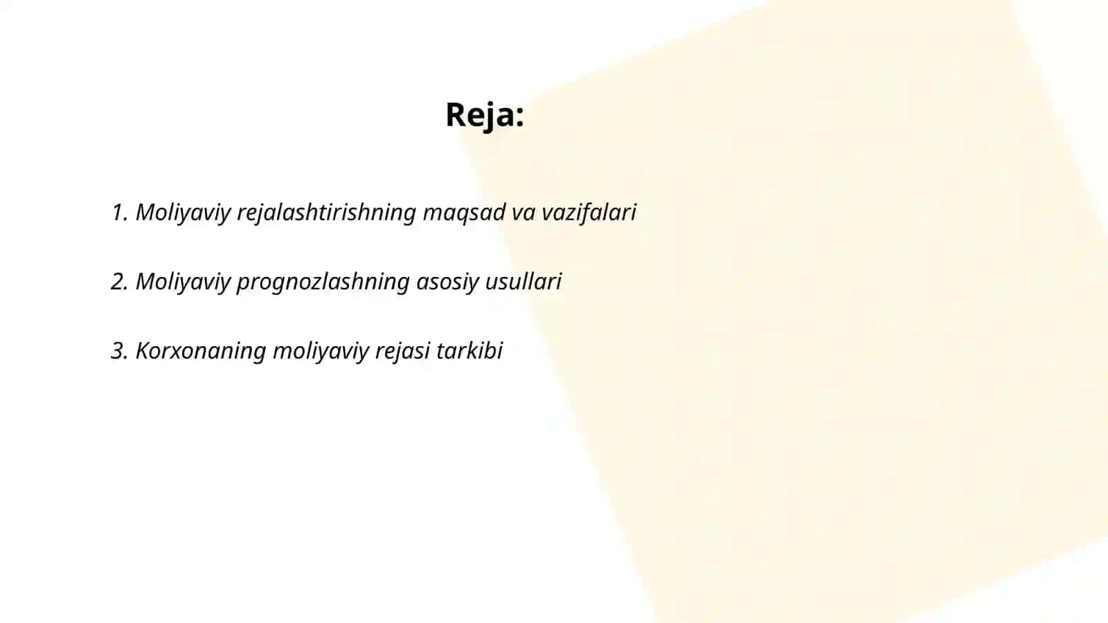 Moliyaviy rejalshtirish va prognozlash asoslari 2
