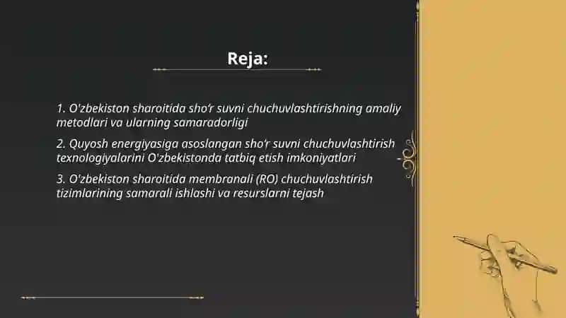O'zbekiston sharoitida sho‘r suvni chuchuvlashtirish 2
