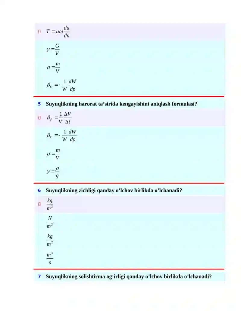 Suyuqlikning sоlishtirma (hajmiy) оg’irligi 2