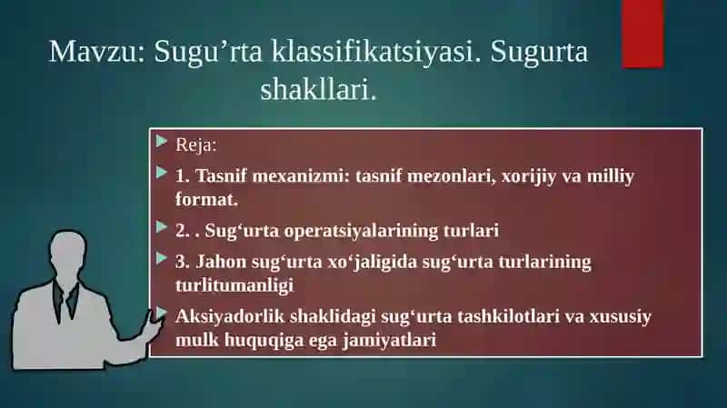 Sugu’rta klassifikatsiyasi. Sugurta shakllari 2